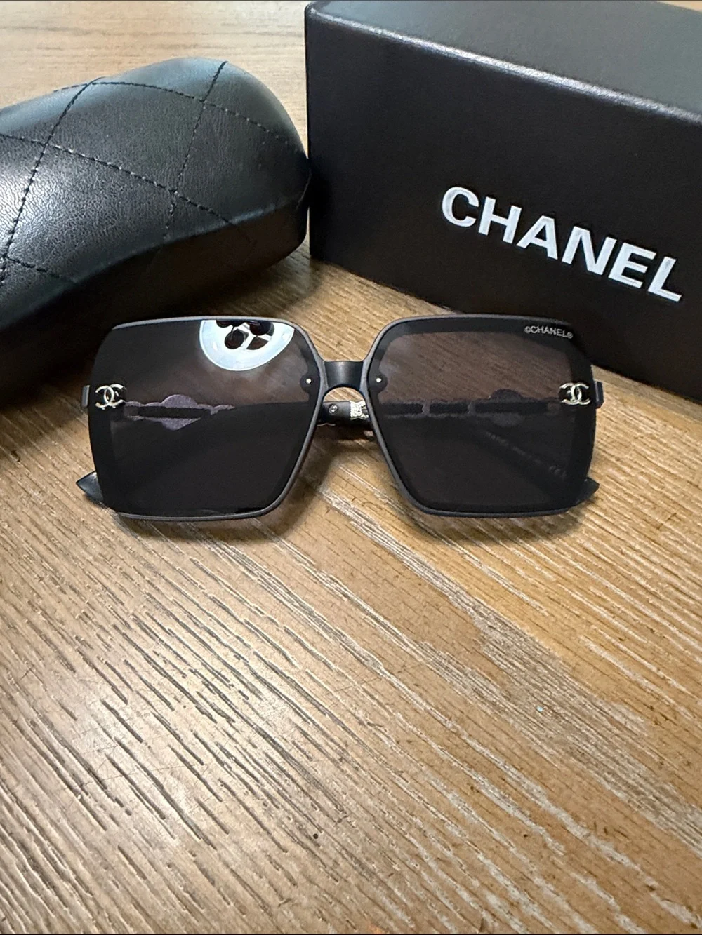 CHANEL Black Oversized Square Sunglasses for Women